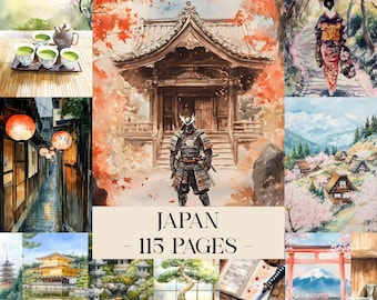 Japan Junk Journal Pages Japanese Cherry Blossom Printable Ephemera Asian Journal Vintage Floral Scrapbook Collage Sheet Asian Digital Paper
