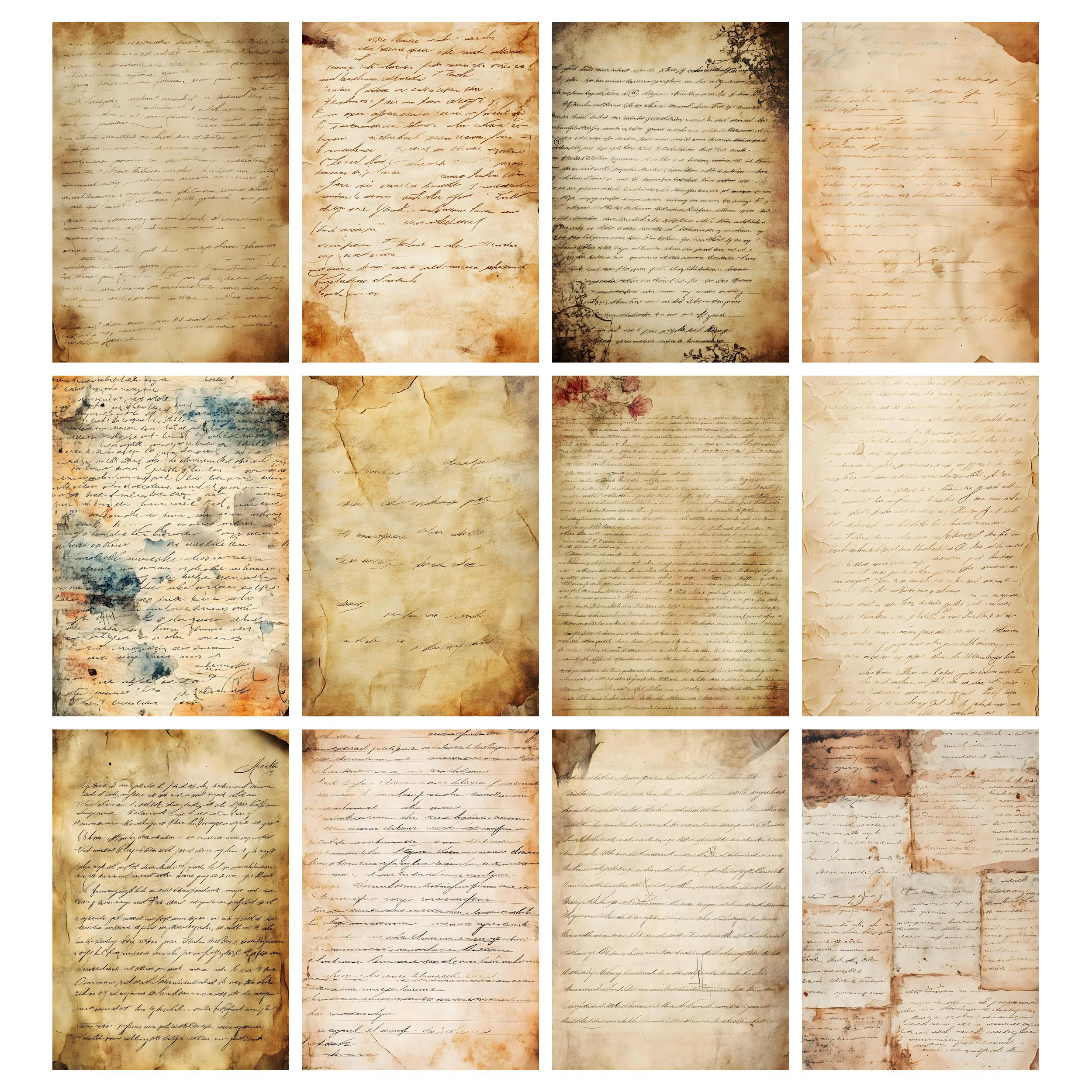 Vintage Handwriting Digital Papers, Script Handwriting Junk Journal ...