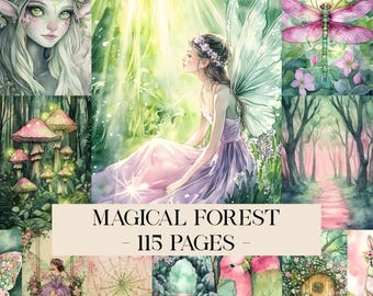 Magical Forest Junk Journal Pages, Enchanted Fairy Printables, Mystical Woodland Digital Paper, Fantasy Scrapbook Ephemera, Ethereal Art