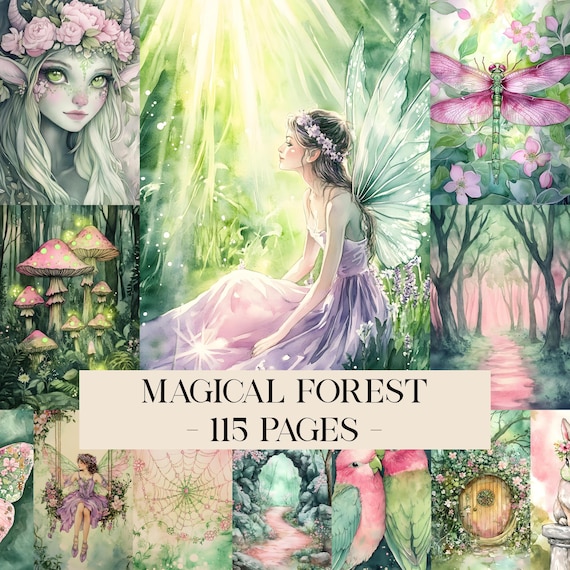 Magical Forest Junk Journal Pages, Enchanted Fairy Printables, Mystical Woodland Digital Paper, Fantasy Scrapbook Ephemera, Ethereal Art