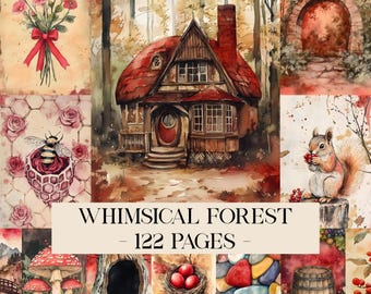 Whimsical Forest Scrapbook Paper, Forest Junk Journal, Woodland Animals Junk Journal Kit, Nature Junk Journal Pages, Woodland Ephemera