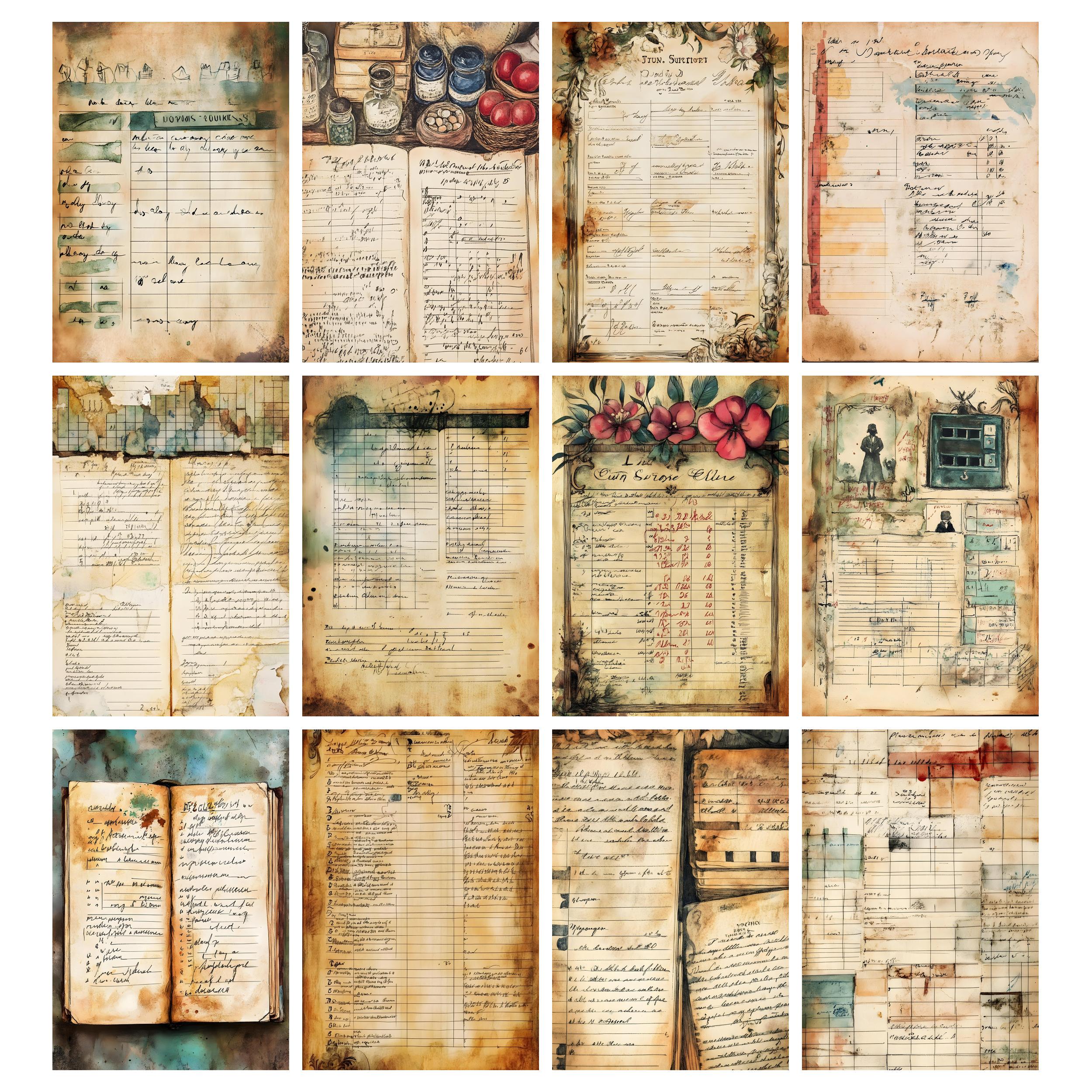 Vintage Ledger Pages, Printable Antique Junk Journal Pages, Digital ...