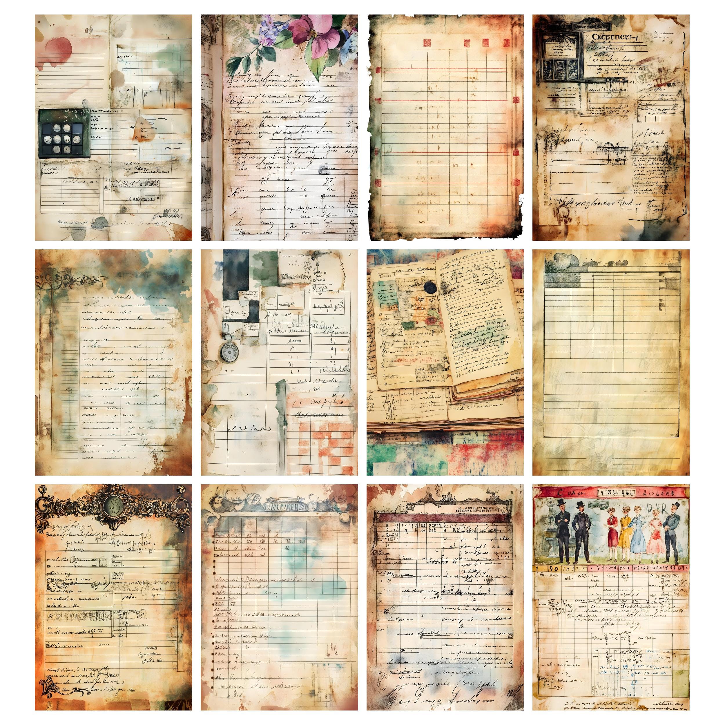 Vintage Ledger Pages, Printable Antique Junk Journal Pages, Digital ...