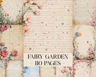 Páginas de diario basura de jardín de hadas, kit de diario basura de fantasía, papeles digitales florales, efímeras de primavera, papel imprimible para álbumes de recortes, páginas de primavera