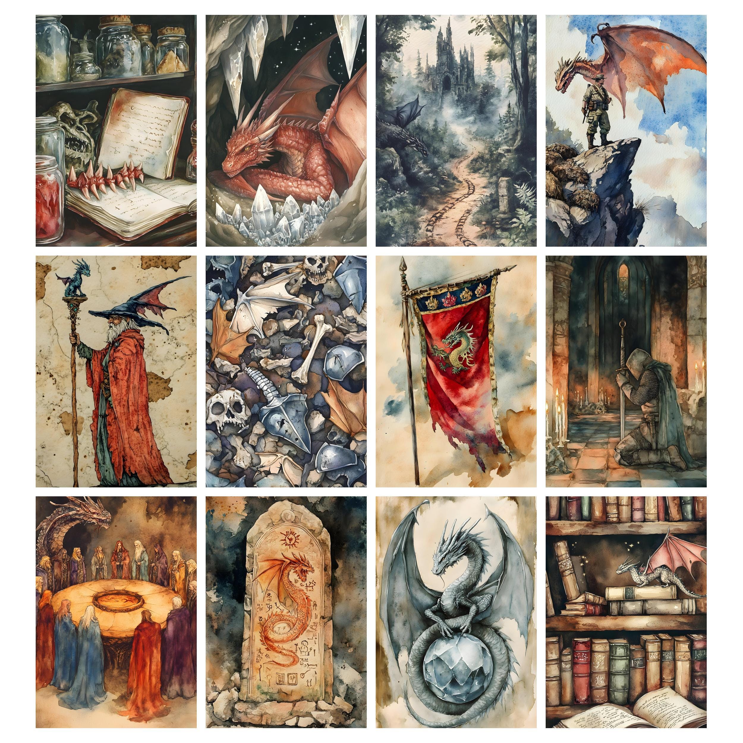 Dragon Junk Journal Printable Kit Fantasy Digital Download Lady Knights ...