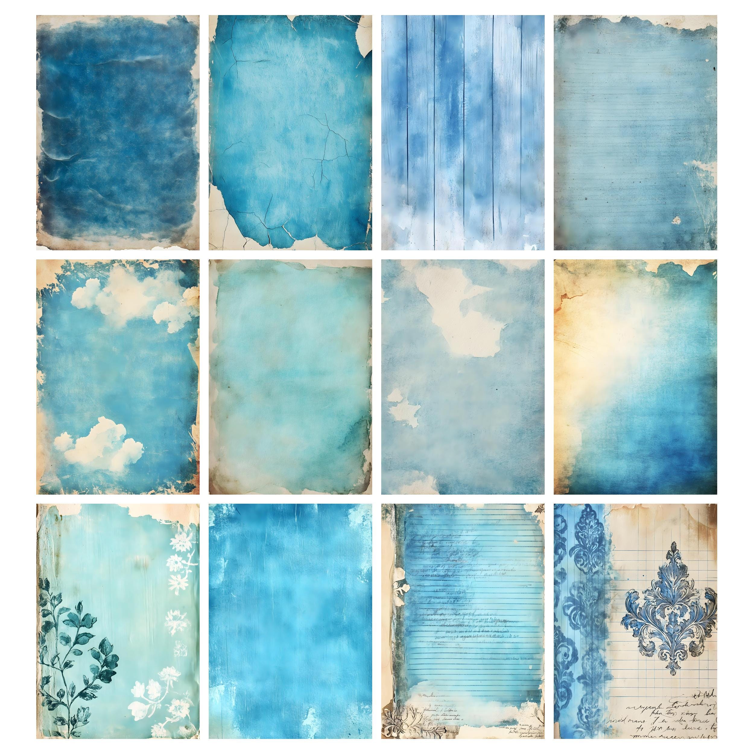 Vintage Blue Printable Paper, Blue Junk Journal Pages, Shabby Chic ...