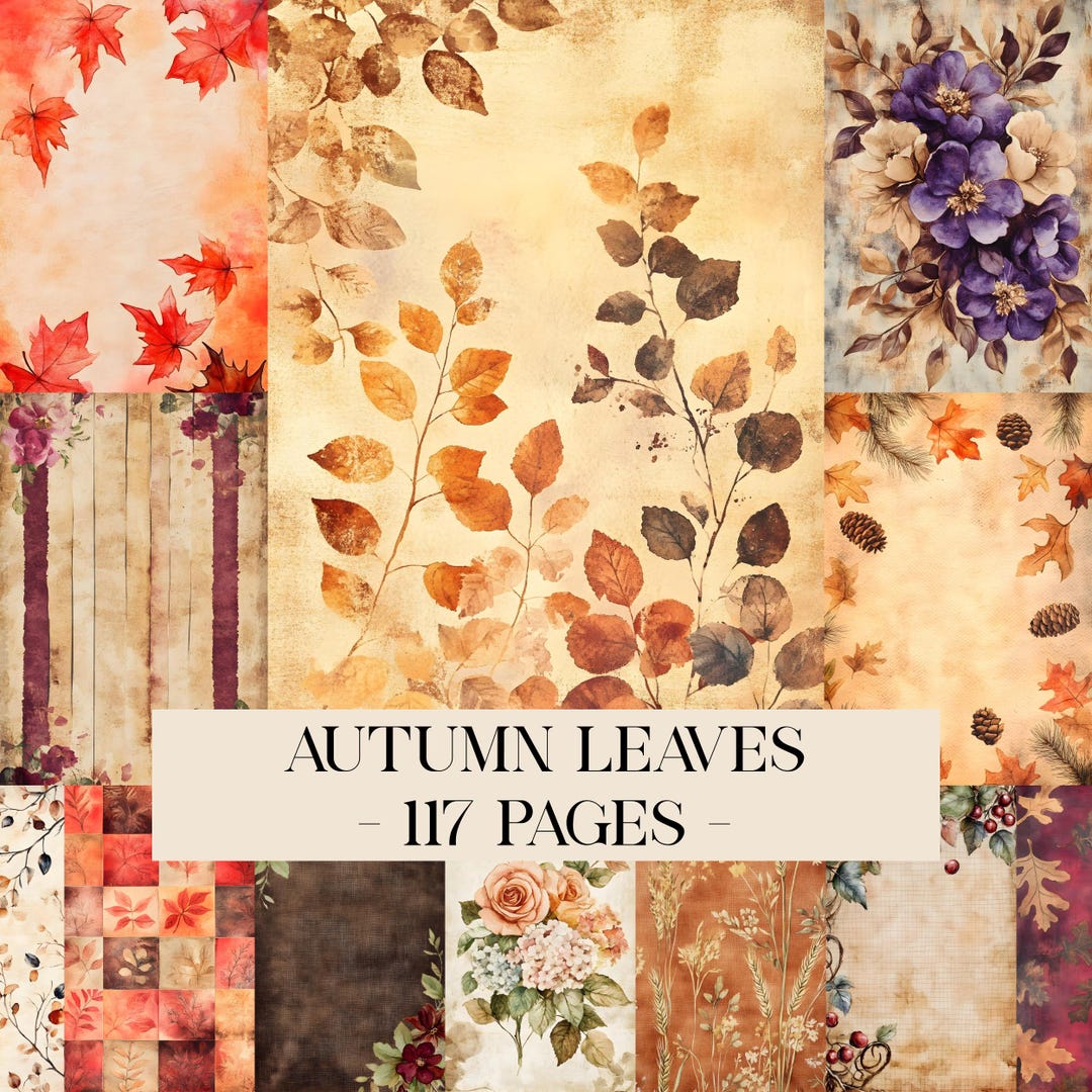Autumn Leaves Printable Paper Pack, Floral Fall Leaves, Autumn Junk ...