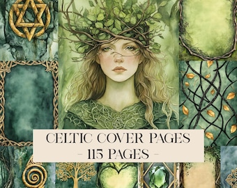 Celtic Witch Paper, Green Witch Cover, Celtic Junk Journal Kit, Wicca Grimoire Paper, Celtic Digital Papers, Forest Junk Journal Pages