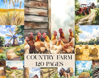 Watercolor Farm Junk Journal Printable Pages, Farmhouse Junk Journal Kit, Country Farm Junk Journal Paper, Barn Digital Papers, Scrapbooking
