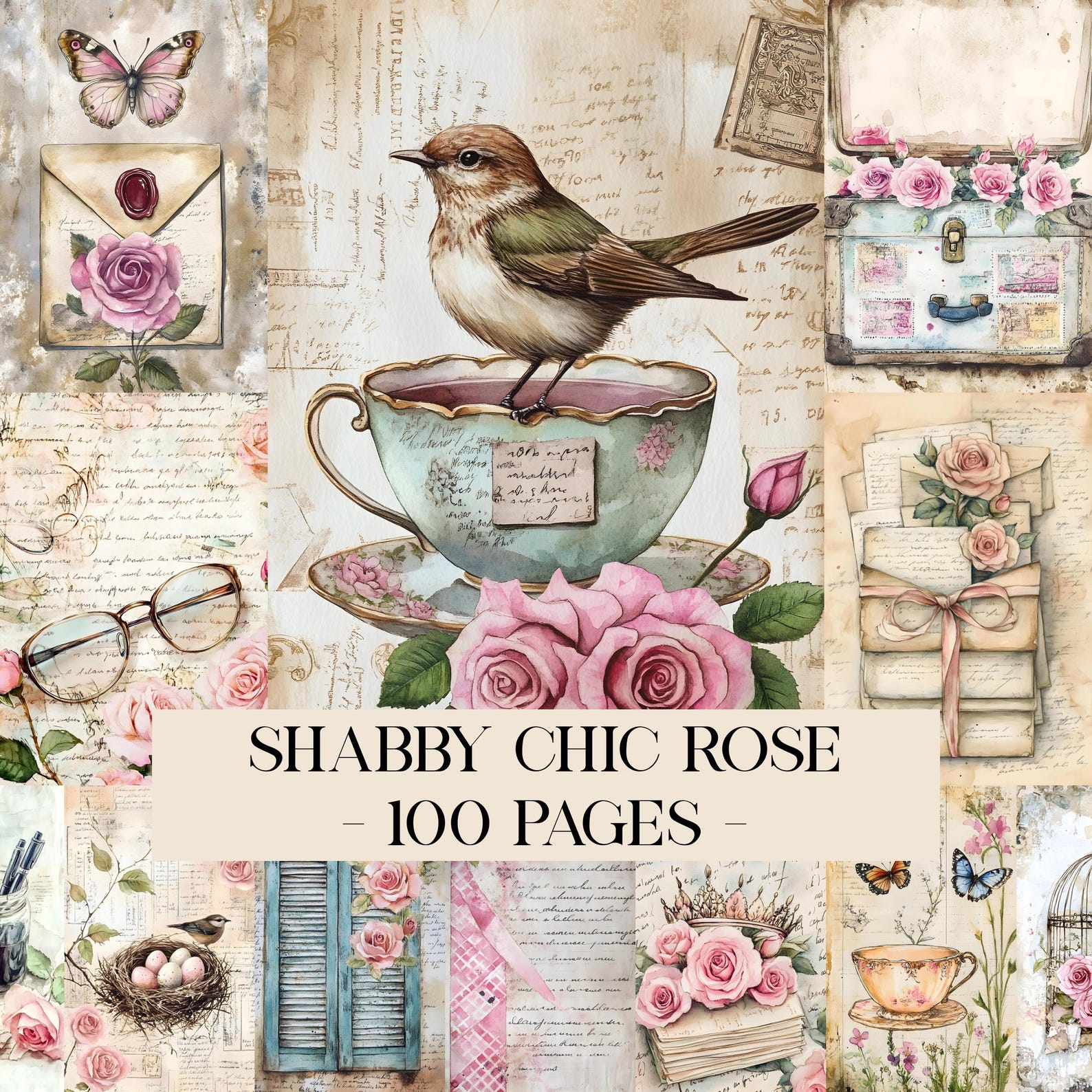 Shabby Chic Rose Junk Journal Kit, Floral Junk Journal Pages, Pastel ...