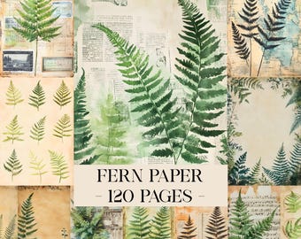 Botanical Paper Printable Kit, Forest Fern Paper For Notebooks, Botanical Scrapbooking Paper, Vintage Craft Paper Base Page Digital Download