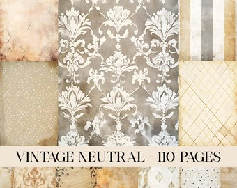 Neutral Paper Printable, Junk Journal Basic Pages, Vintage Journaling Paper, Shabby Chic Journaling Paper, Scrapbooking Paper, Grungy Papers