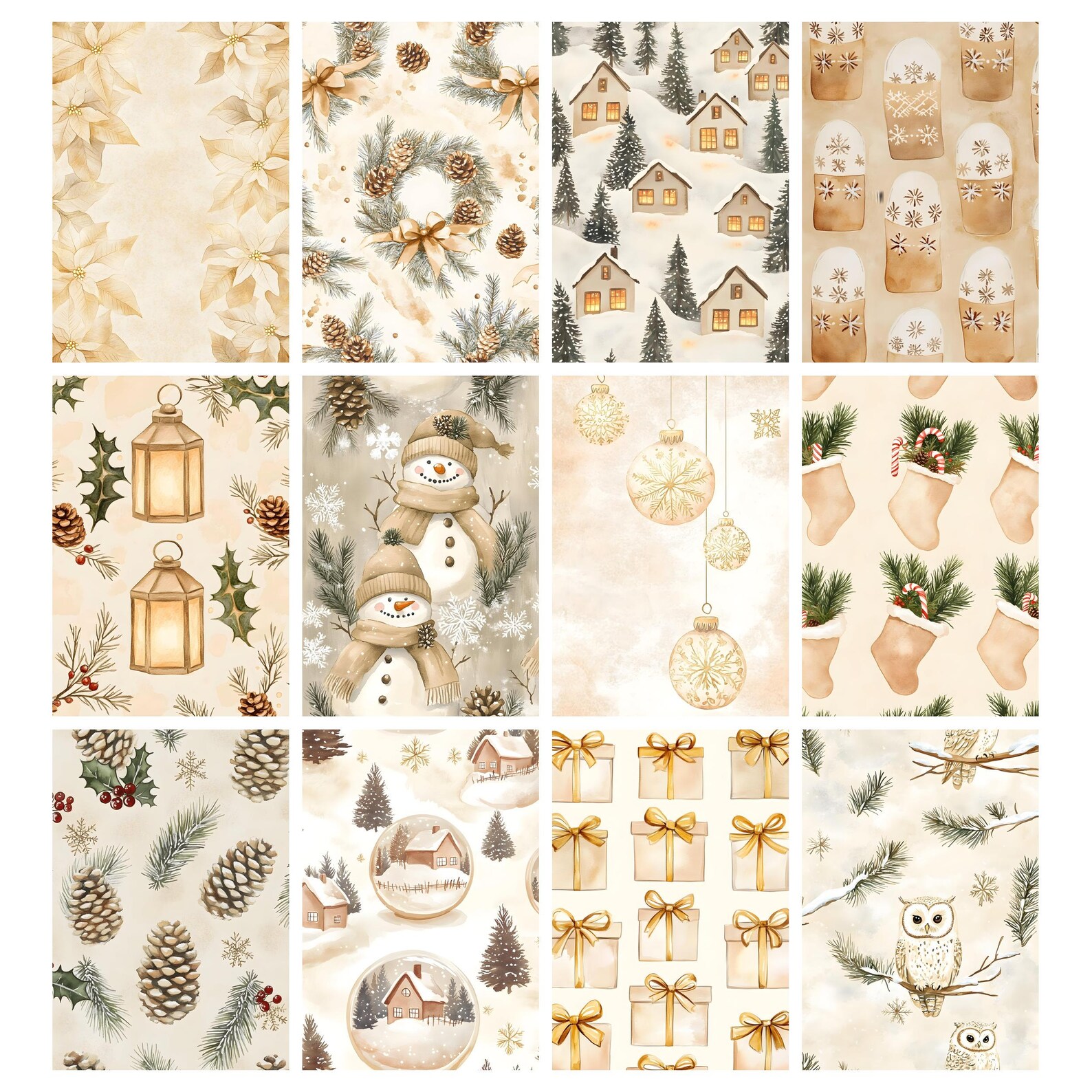 Beige Christmas Digital Papers, Scrapbook Backgrounds, Neutral ...