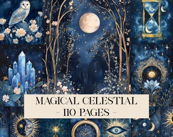 Magical Celestial Junk Journal Kit, Astrology Pages, Ephemera Moon, Celestial Journal, Witchy Ephemera Dark Academia Moon Junk Journal Pages