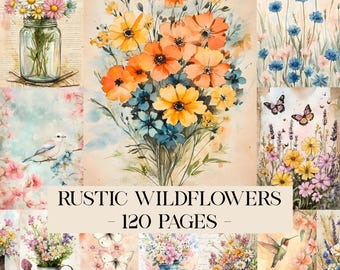 Watercolor Wildflowers Junk Journal Printable Pages, Vintage Botanical Junk Journal Kit, Printable Junk Journal Paper, Digital Collage Sheet
