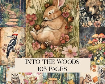 Woodland Animal Forest Junk Journal Pages, Woodland Journal, Animal Junk Journal Kit Forest Journal Botanical Pages Forest Woodland Ephemera
