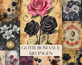 Goth Romance Junk Journal Papers, Printable Journal Pages, Roses Papers Pack, Gothic Journal Kit, Scrapbooking, Dark, Victorian, Romantic