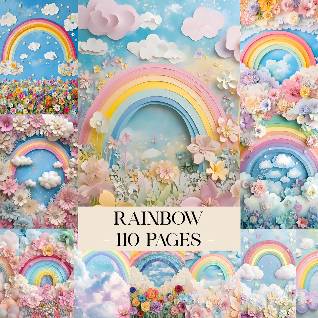Rainbow Junk Journal Pages, Whimsical Rainbow Scrapbook Papers, Pastel ...