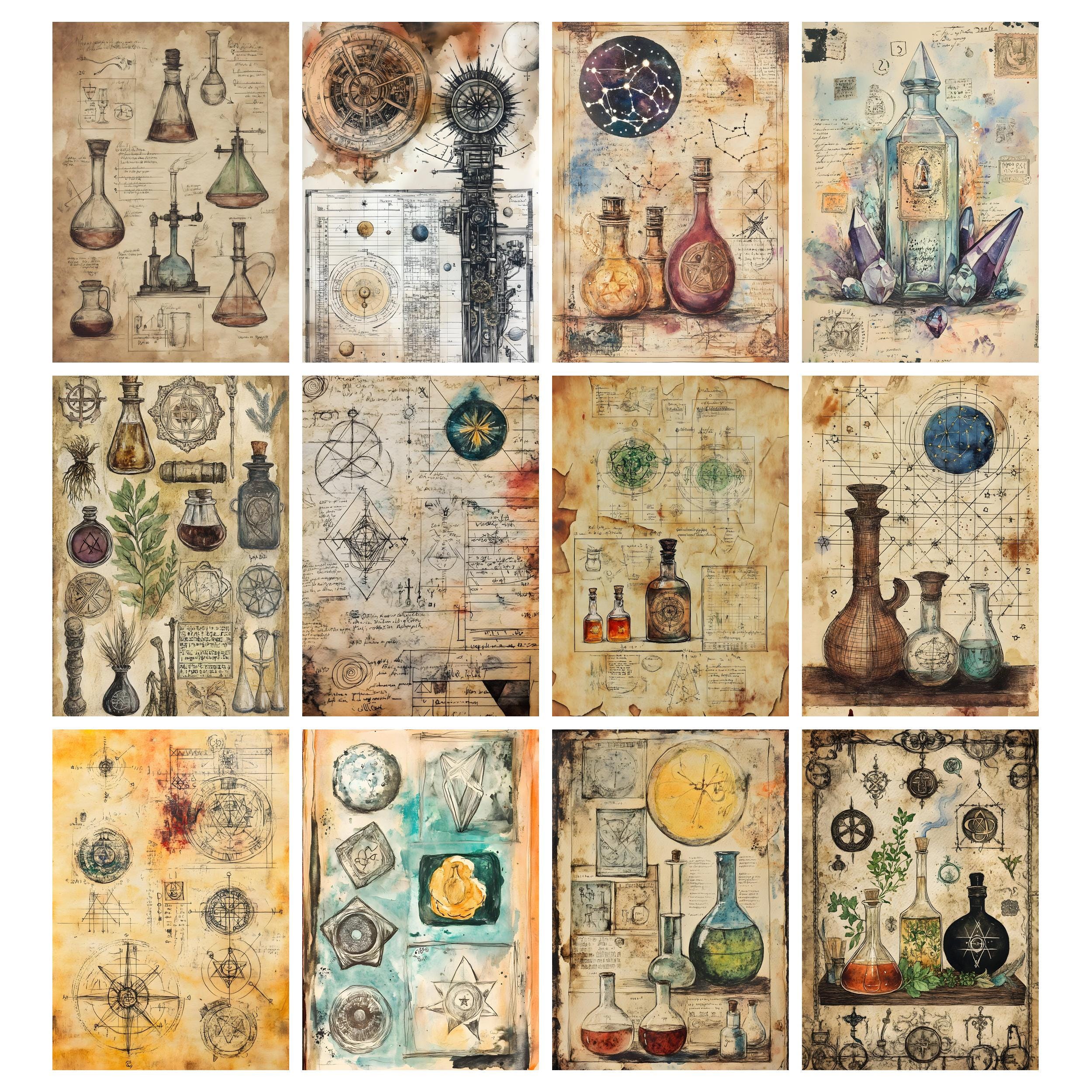 Alchemy Backgrounds, Mystic Junk Journal Pages, Digital Scrapbook Paper ...