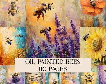 Oil Painted Bees Junk Journal Kit Honey Bees Junk Journal Pages Bee Scrapbook Papers Vintage Bee Ephemera Bee Digital Papers Honey Bee Page