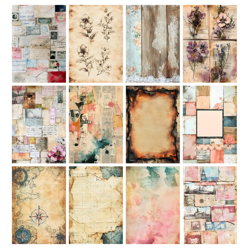Junk Journal Vintage Filler Pages, Newspaper, Patterns, Grunge Paper ...
