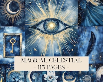 Magical Celestial Junk Journal Kit, Astrology Pages, Celestial Journal, Ephemera Moon, Witchy Ephemera Moon Junk Journal Pages Dark Academia