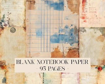 Blank Notebook Paper Junk Journal, Vintage Old Printable Ephemera, Aged Beige Writing Page Scrapbook Collage Sheet, Background Mixed Media