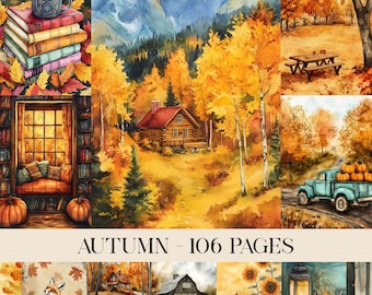 Autumn Junk Journal Kit, Fall Printable, Thanksgiving Pages, Autumn Junk Journal, Vintage Ephemera, Fall Journal, Digital Scrapbook Paper