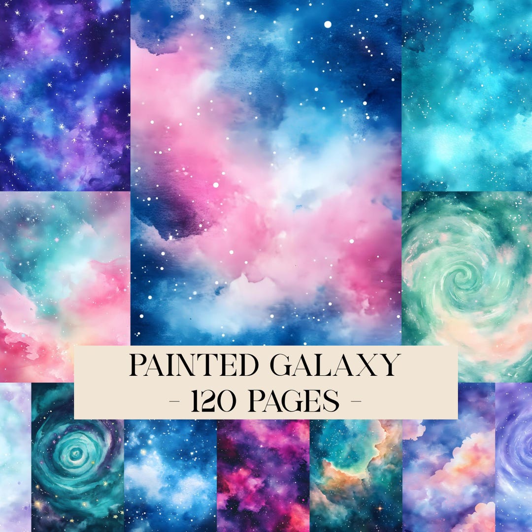 Painted Galaxy Digital Paper, Watercolor Starry Night Backgrounds ...