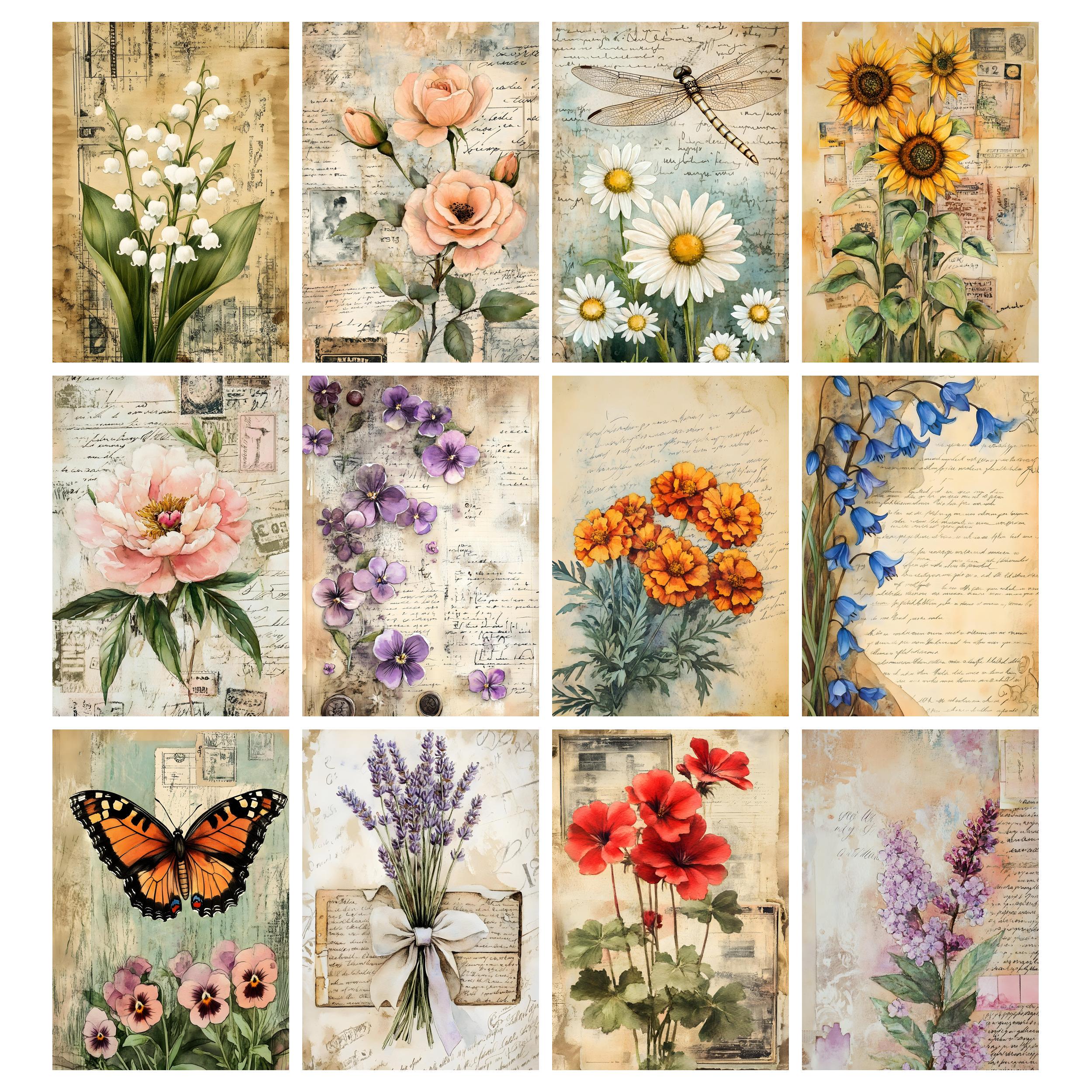 Spring Garden Junk Journal Pages, Floral Shabby Chic Printable Ephemera ...