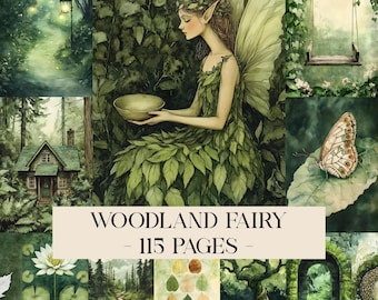 Woodland Fairy Junk-dagboekpagina's, afdrukbare pagina's Enchanted Forest, Cottagecore Ephemera, grillige plakboekpapieren, magisch dagboekpakket