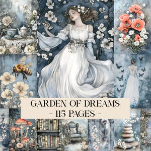 Garden Of Dreams Digital Paper, Garden Junk Journal Pages, Floral Digital Papers, Nature Junk Journal Kit, Vintage Ephemera Scrapbook Papers