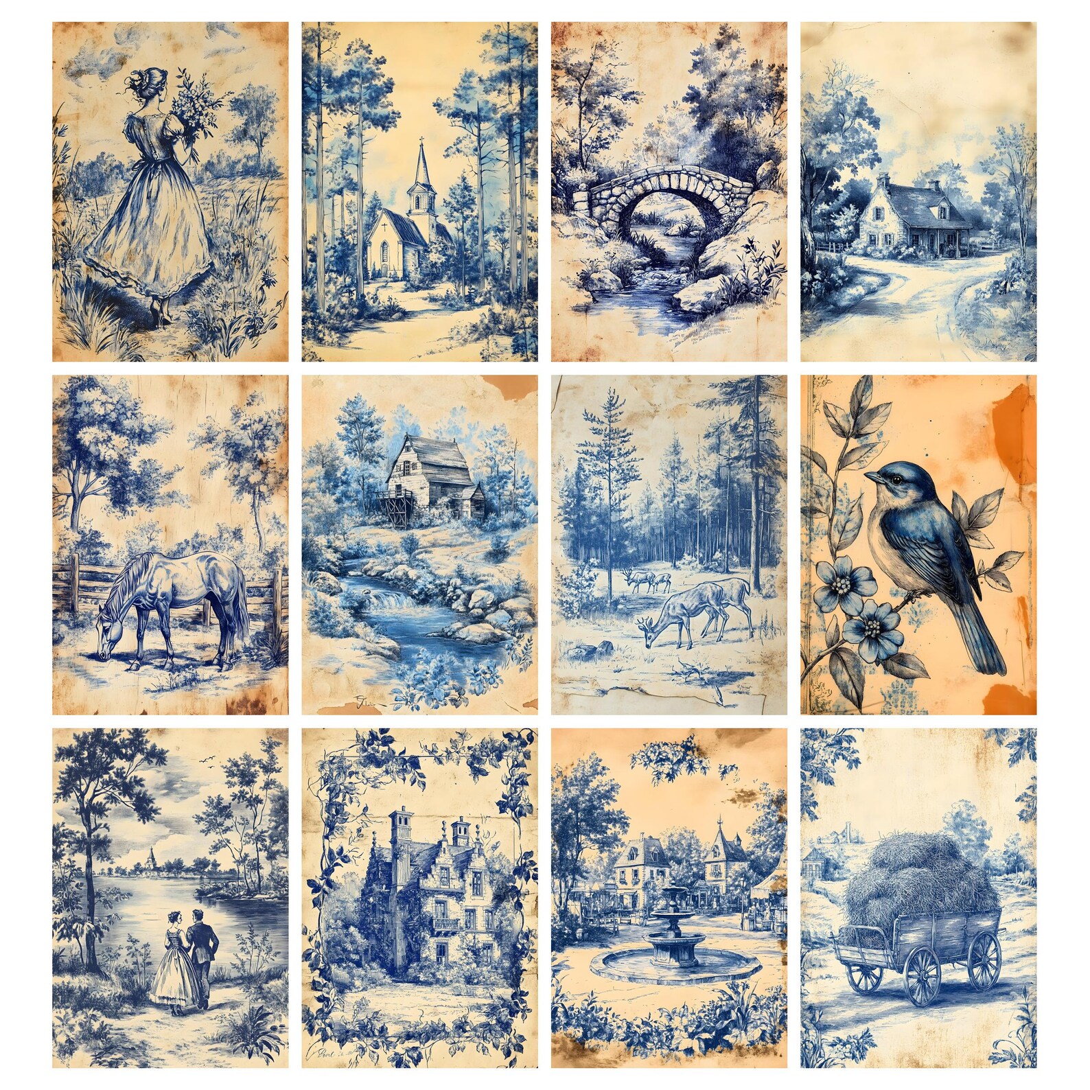 Vintage Toile De Jouy Junk Journal Pages, French Toile Journal ...