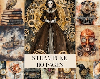 Steampunk Junk Journal Pages, Digital Industrial Paper, Victorian Printable, Digi Collage Sheet, Mechanical Scrapbook Kit, Vintage Ephemera