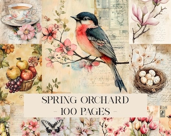 Kit de diario de primavera para el huerto, páginas imprimibles para diario floral, diario de jardín, diario botánico, efímeras, papeles para álbumes de recortes.