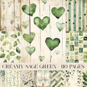 Kremowe, zielone strony wypełniające do dziennika Junk Journal, abstrakcyjne, kropki, paski, tło z motywem botanicznym i kwiatowym, papier do druku, dekoracja ścienna do albumu ze zdjęciami