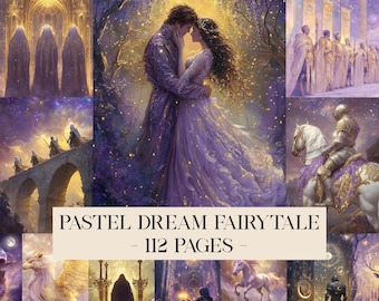 Páginas de cuentos de hadas de ensueño pastel, diario de fábulas, páginas de diario de fantasía, efímeras medievales, grimorios de princesas, papeles digitales, papeles para álbumes de recortes