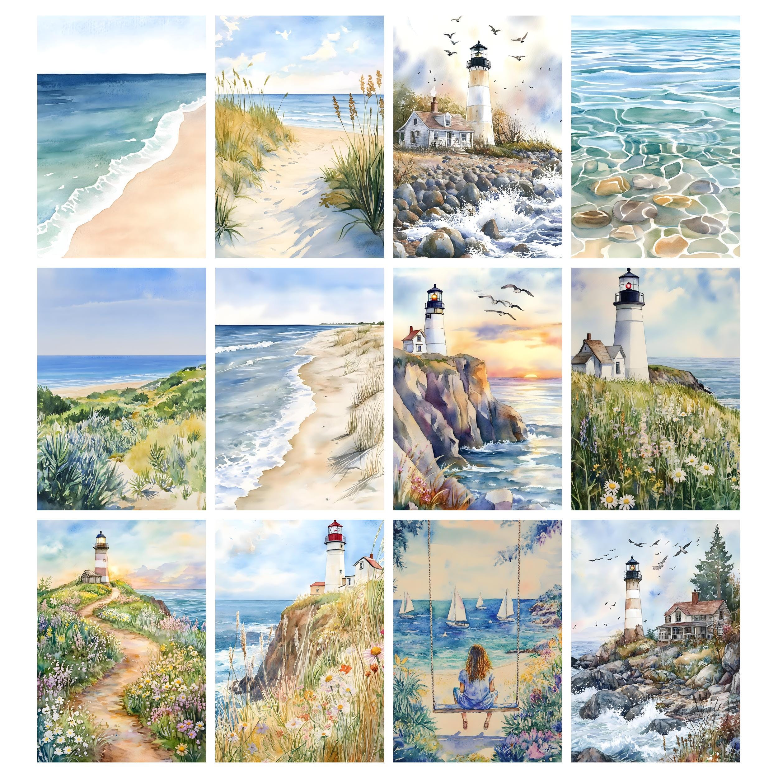 Lighthouse Junk Journal Kit, Watercolor Lighthouse Printable Pages ...