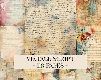 Vintage Script Printable Paper Pack Pretty Grungy Collage Distress Old Paper Scrapbook Craft Journal Entry Diary Lost Pages Background