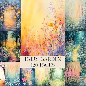 Fairy Garden Digital Paper Bundle, Enchanted Fairytale Floral Paper, Fairy Houses, Flowers, Junk Journal Pages, Secret Garden, Scrapbooking