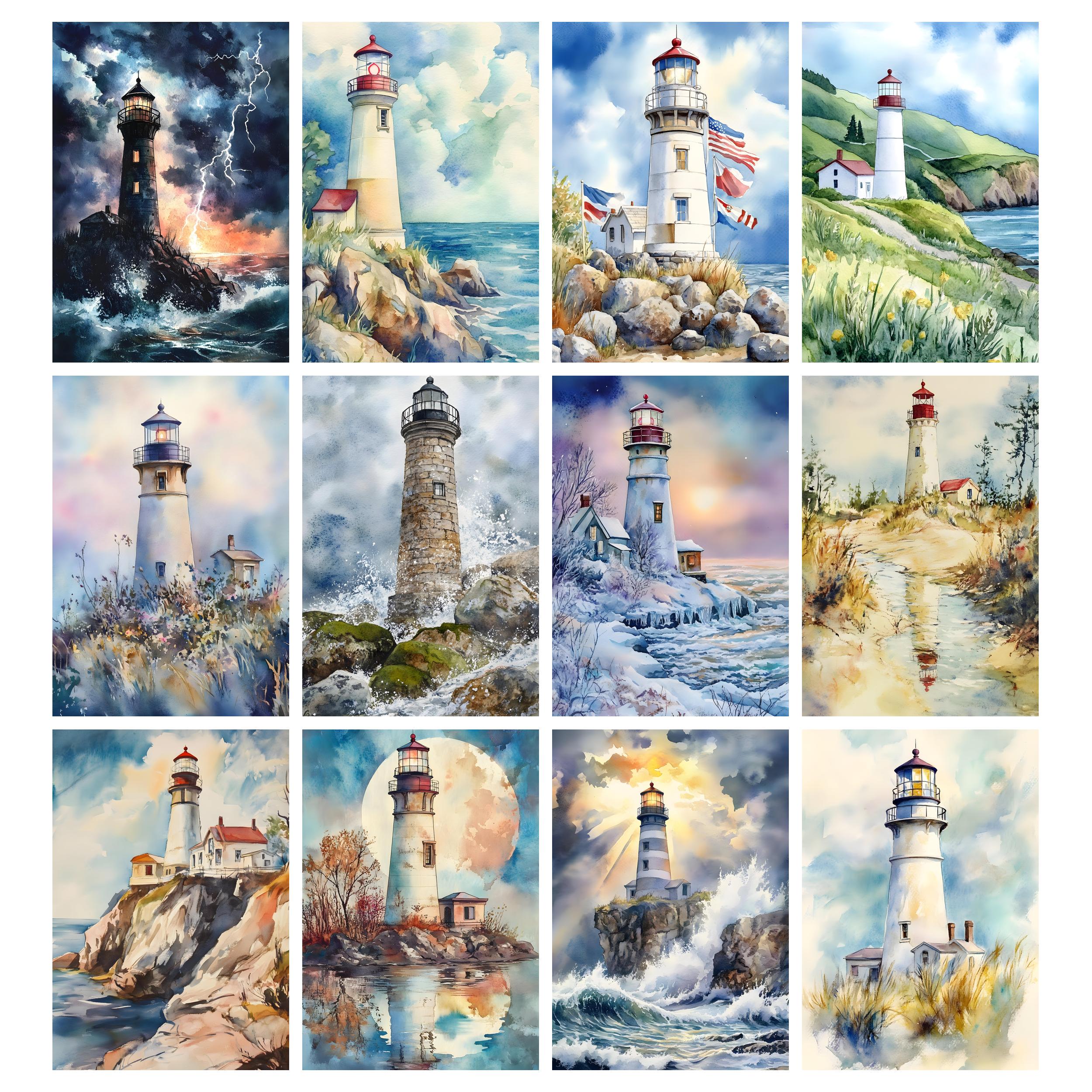 Watercolor Lighthouse Junk Journal Pages, Printable Lighthouse ...