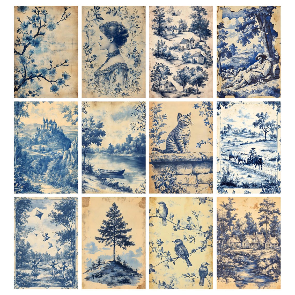 Vintage Toile De Jouy Junk Journal Pages, French Toile Journal ...