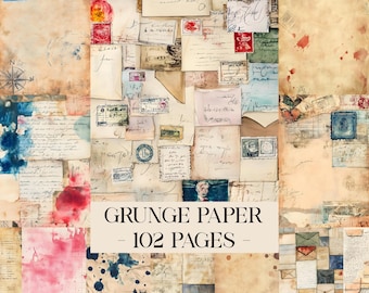 Grunge Junk Journal Pages, Grungy Distressed Paper, Grungy Papers, Neutral Old Paper, Neutral Junk Journal Kit Vintage Ephemera Scrapbooking