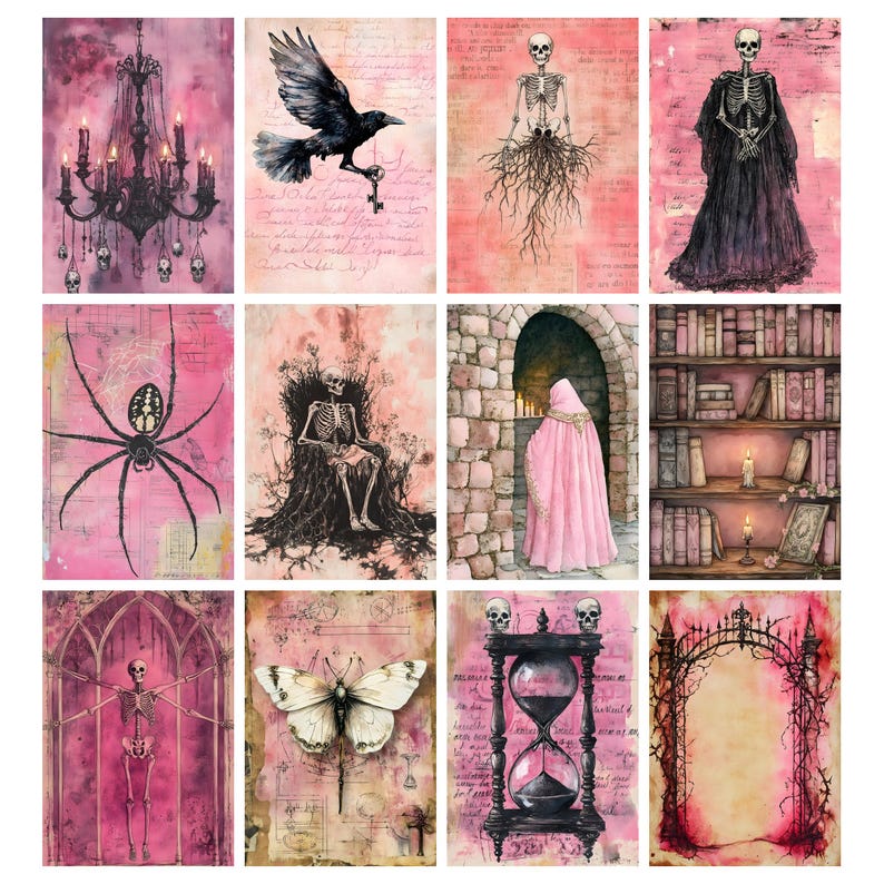 Rosa Halloweenkonst, Nyckfull Efemera, Skräpjournal, Gotiska Halloweensidor, Utskrivbar Häxkonst Clipart, Skuggornas Bok, Spöklik Säsong bild 8