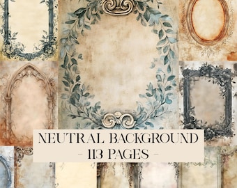 Neutral Background Digital Papers, Grunge Junk Journal Kit, Baroque Distressed Scrapbook Papers, Gothic Journal Pages, Vintage Ephemera