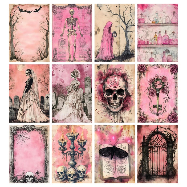 Rosa Halloweenkonst, Nyckfull Efemera, Skräpjournal, Gotiska Halloweensidor, Utskrivbar Häxkonst Clipart, Skuggornas Bok, Spöklik Säsong bild 4