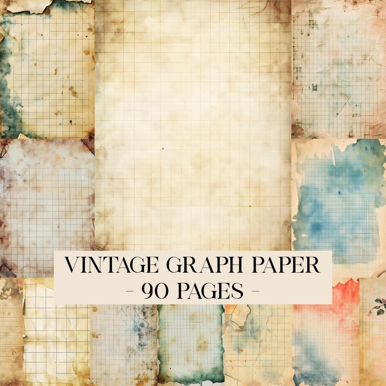 Vintage Graph Paper, Distressed Junk Journal Pages, Stained Grunge ...