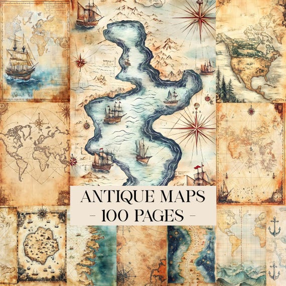 Antique Maps Digital Papers, Vintage World Map Printable, Old Paper Textures for Journal, Travel Map Paper, Ephemera Printable Pages