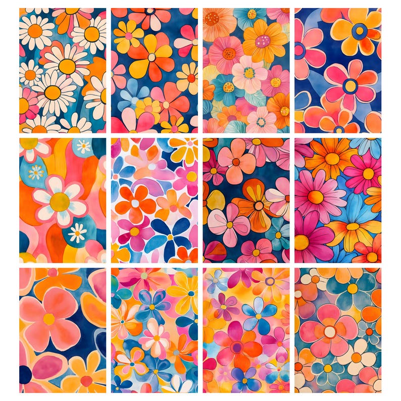 Groovy Digital Papers, Groovy Pattern, 70s Pattern, Retro Floral ...