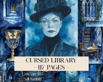 Kit diario di scarto della biblioteca maledetta, vecchi libri effimeri della biblioteca, biblioteca antica, pagine del diario di Dark Academia, download digitale di carta di vecchi libri